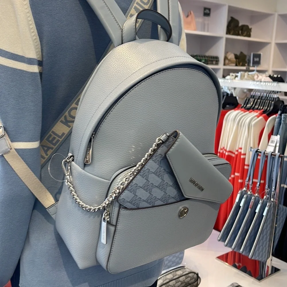 MICHAEL KORS Maisie Medium Pebbled Leather 2-in-1 Backpack Denim NWT